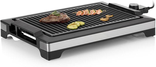 COMMERCIAL CHEF Indoor Grill for Tabletop, Countertop or Kitchen, 1600W Electric Grill with Adjustable Temperature Control, Stainless Steel and Black Portable Grill for Indoor Use
