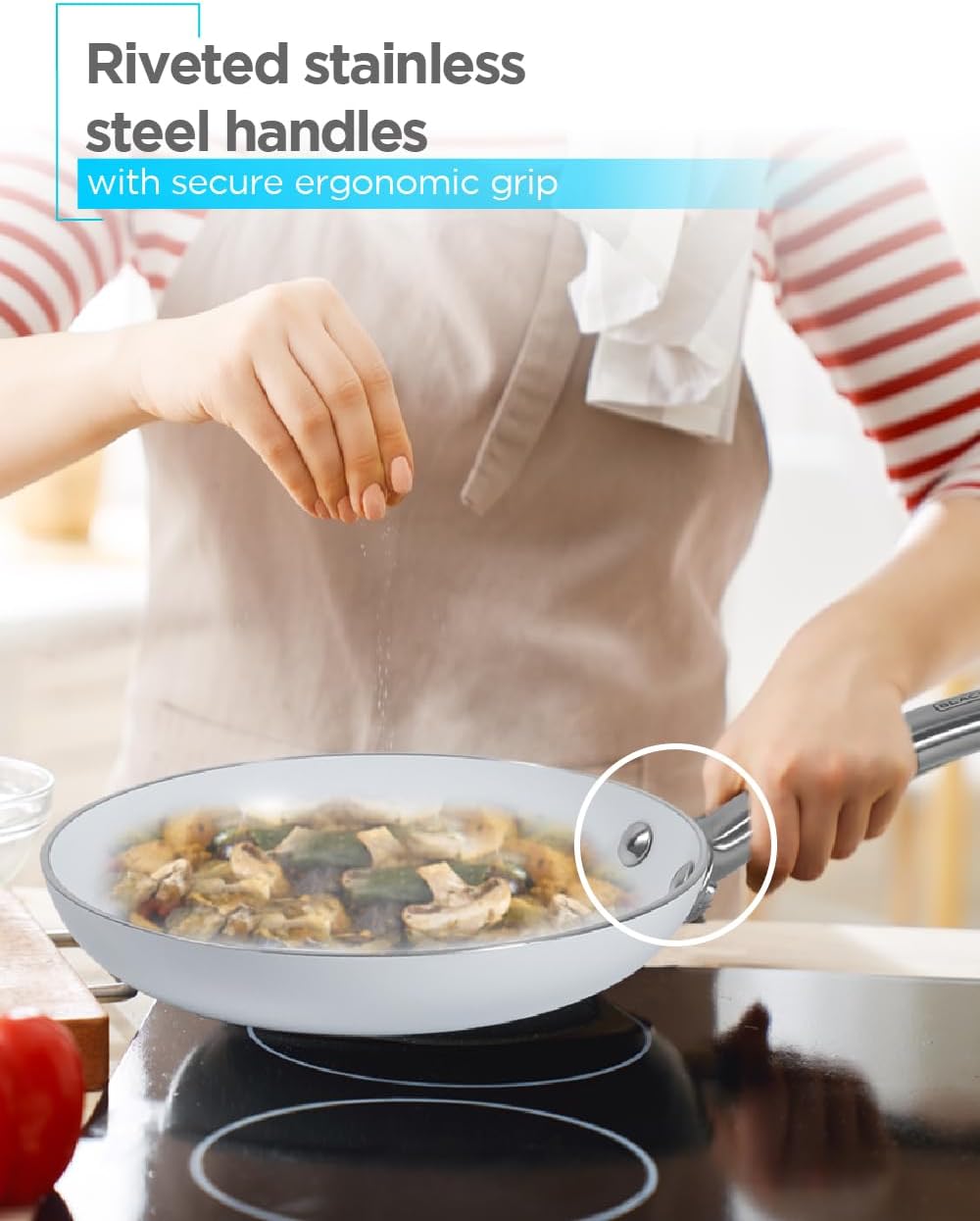 BLACK+DECKER 9-Piece Ceramic White Aluminum Cookware Set, Pots and Pans Set with Ceramic Non-Stick Coating