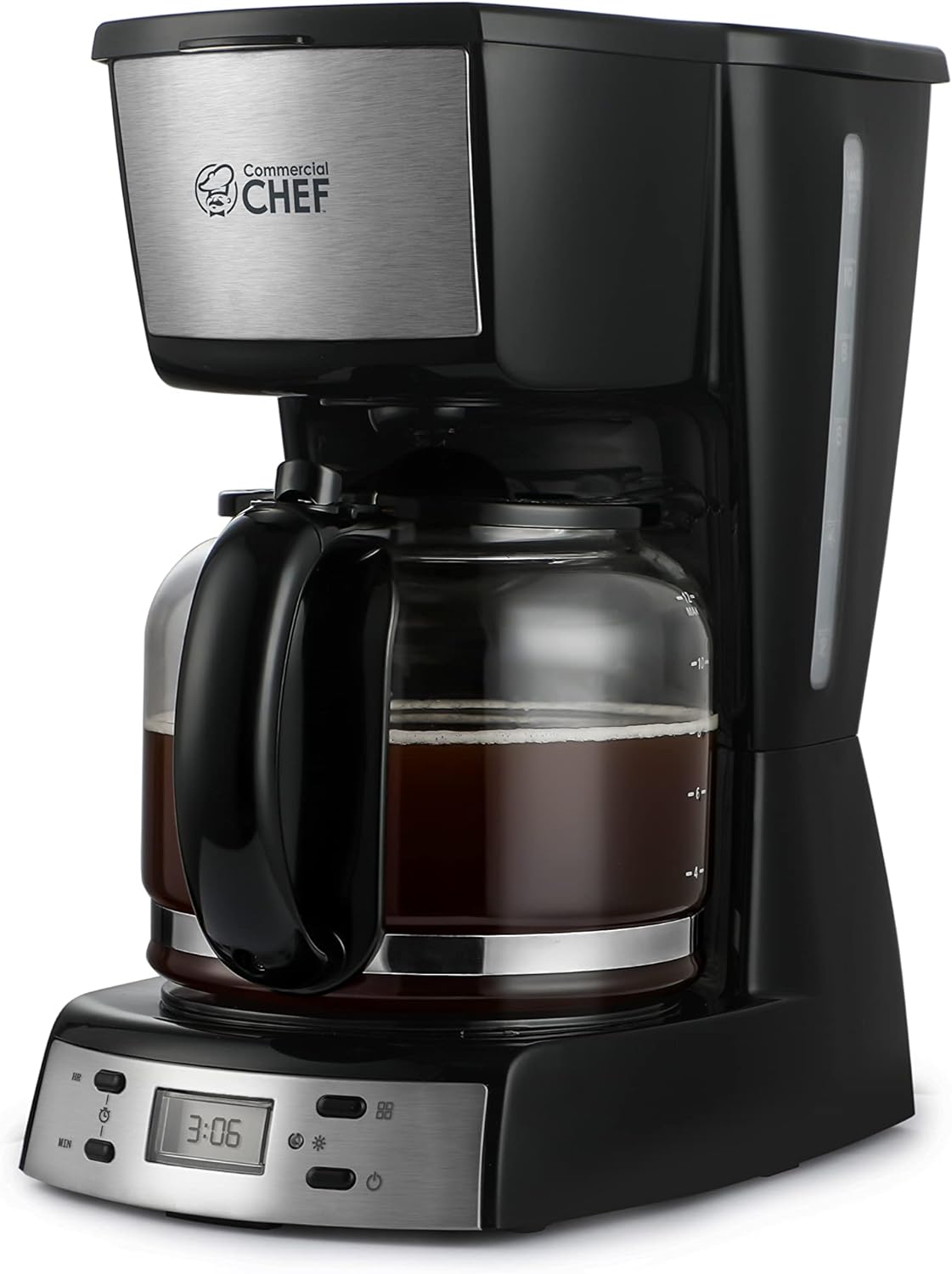 COMMERCIAL CHEF Coffee Maker with Nylon Coffee Filter, Digital 12 Cup Coffee Maker with Glass Pot and Handle, Programmable Coffee Maker with LCD Display