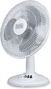 BLACK+DECKER Desk Fan for Home and Office, 12” Fan with 3 Speed Settings, Oscillating Portable Fan for Office Desk, Table Top and Kitchen Table with Adjustable Tilt, White