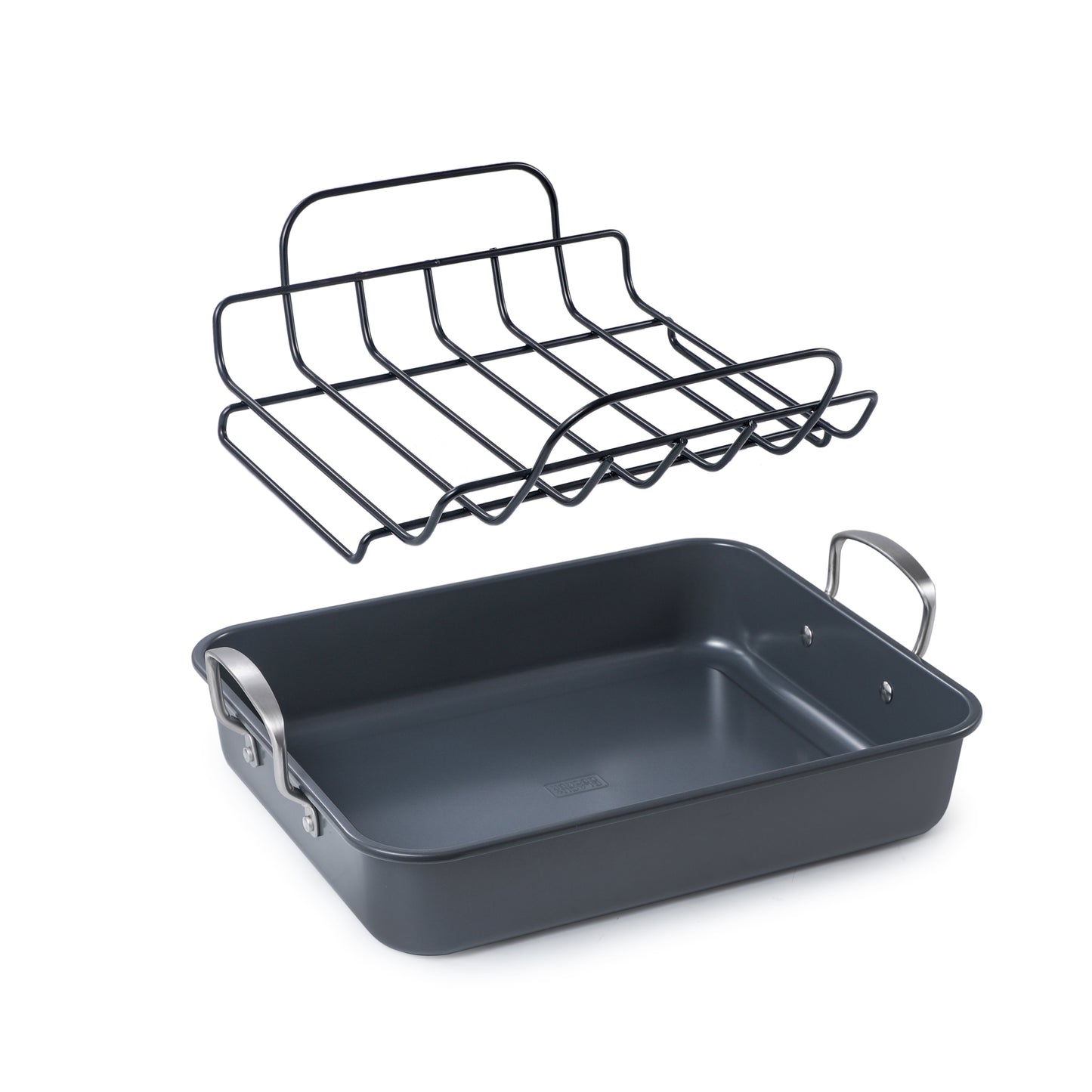 BLACK+DECKER Large Turkey Roasting Pan with Rack, 0.8mm Carbon Steel Baking Pan with Ceramic Non-Stick Coating, Cooking Pan for up to 16 lb. Turkey, U-Shaped Rack Included, Stainless Steel Handles