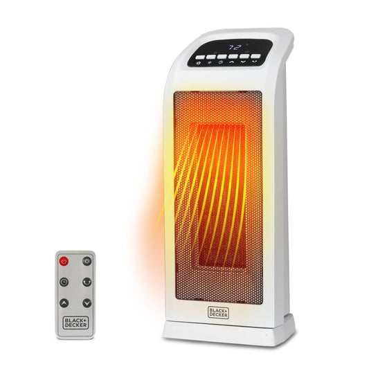 BLACK+DECKER Oscillating Portable Heater Tower and Heater and Tower Fan with Electronic Controls, Ceramic Portable Heater with 3 Settings, & Electric Tower Heater with Remote Control