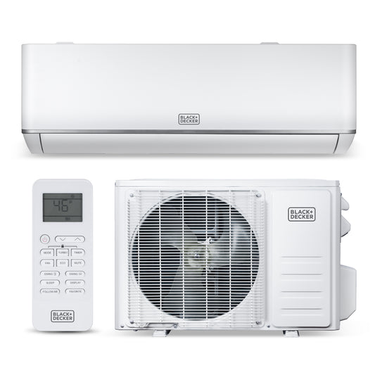 BLACK+DECKER 9,000 BTU Smart Mini Split Air Conditioner with Heat, Inverter Compressor, Wi-Fi, Voice Control, ENERGY STAR, 24 SEER2, 4-in-1 AC Unit, App Available, Remote, 115V, BSA0915TC, White