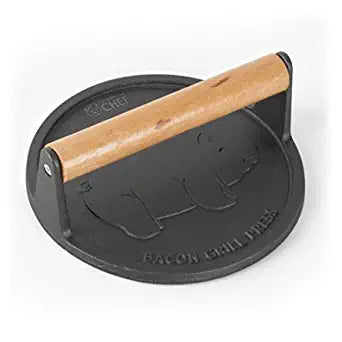 COMMERCIAL CHEF 7 Inch Pre-Seasoned Cast Iron Press with Easy Grip Wooden Handle