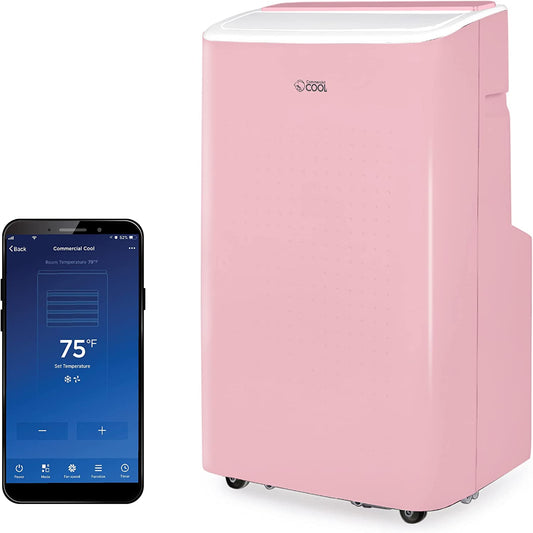 COMMERCIAL COOL 9000 BTU Portable Air Conditioner for 400 Square Feet with 2 Remote Controls Alexa & Wifi Enabled Pink