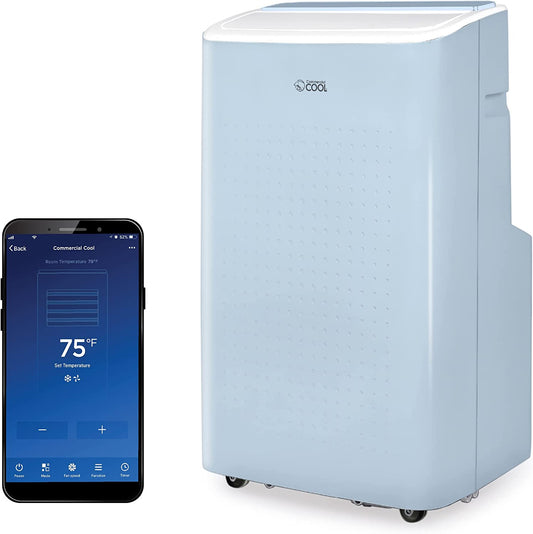 COMMERCIAL COOL 9000 BTU Portable Air Conditioner for 400 Square Feet with 2 Remote Controls Alexa & Wifi Enabled Blue