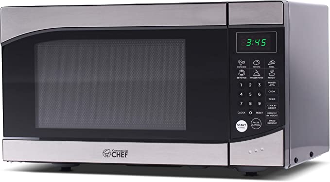 COMMERCIAL CHEF Countertop Microwave Oven 0.9 Cu Ft With Removable Turntable, Stainless