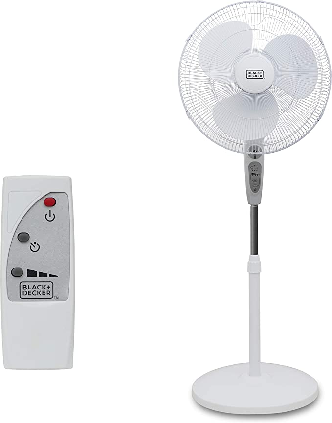 BLACK+DECKER 18" Stand Fan with Remote, White