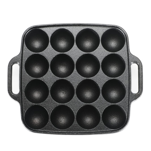 Commercial CHEF Cast Iron Cookware Aebleskiver Pan with 16 Cake Pop Mold Openings, Cast Iron Donut Pan for Baking with Handles, Enameled Cast Iron with Even Heat Retention