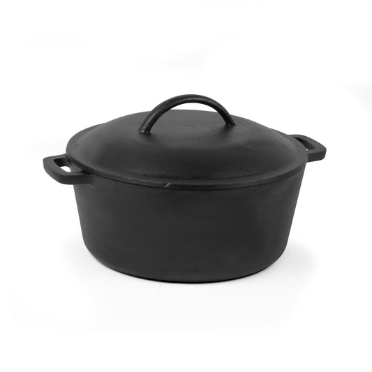 COMMERCIAL CHEF Pre-Seasoned Cast Iron Dutch Oven 5 Quart with Looped Handles, Black