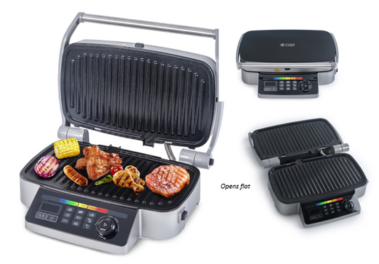 COMMERCIAL CHEF Contact Grill with 9 Preset Options 15.25†x 8.25†1440W, Black