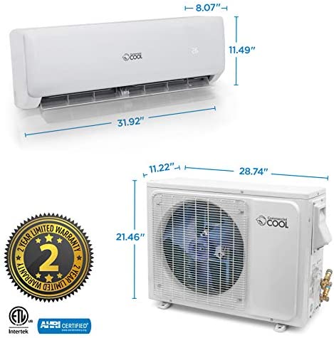 Commercial Cool 12,000 BTU 17 SEER Ductless Mini Split Air Conditioner with Heat, No HVAC Installer Required, 115V, CSAH1215AC, White