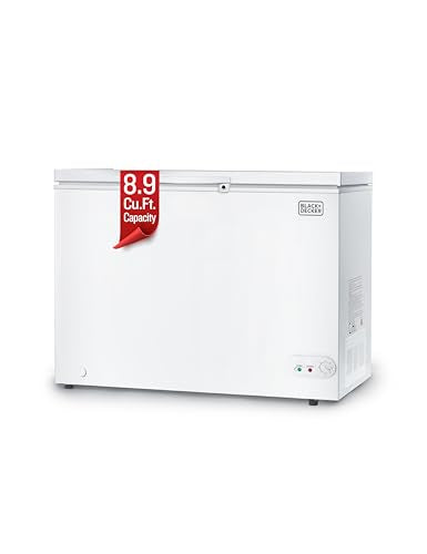 BLACK+DECKER 8.9 Cu. Ft. Chest Freezer, Deep Freezer with Top Opening, Freezer Chest with 2 Removable Storage Baskets, Mechanical Temperature Control, Manual Defrost, R600a Refrigerant, BCF890E,White
