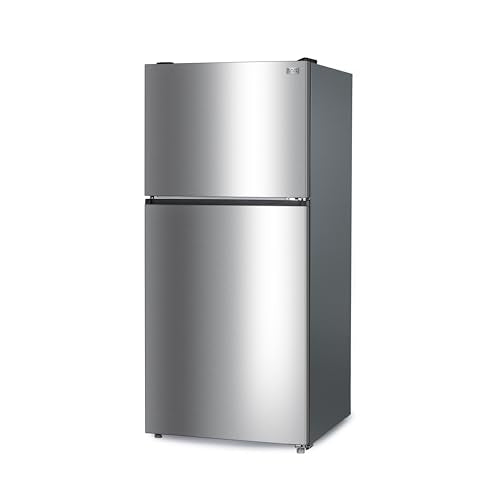 BLACK+DECKER 20.1 Cu. Ft. Top Mount Refrigerator with Freezer, 2 Door Fridge with Top Freezer and Adjustable Temperature Control, Full Size Kitchen Refrigerator, ENERGY STAR, BR2010JS, Stainless Look