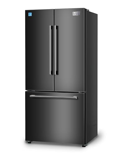BLACK+DECKER 18 Cu. Ft. French Door Refrigerator with Built-in Ice Maker, Full Size Refrigerator with Bottom Mount Freezer Drawer, Frost Free, ENERGY STAR certified, BRF1800GIMB, Black