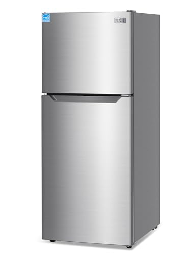 BLACK+DECKER 12.1 Cu. Ft. Top Mount Refrigerator with Freezer, 2 Door Refrigerator with Top Freezer and Adjustable Temperature Control, ENERGY STAR, BR1210HS, Stainless Steel Look