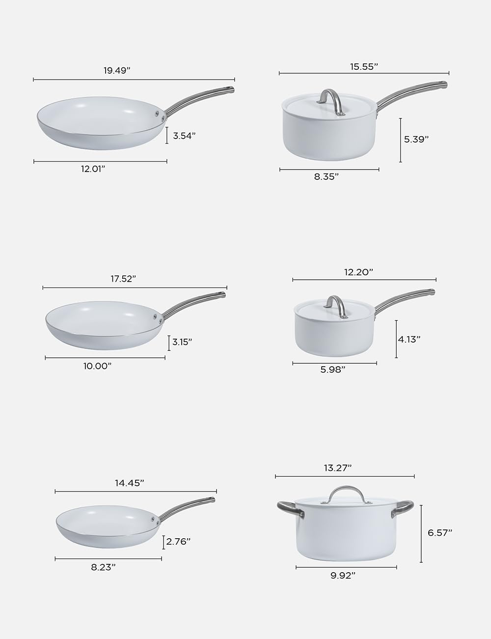BLACK+DECKER 9-Piece Ceramic White Aluminum Cookware Set, Pots and Pans Set with Ceramic Non-Stick Coating