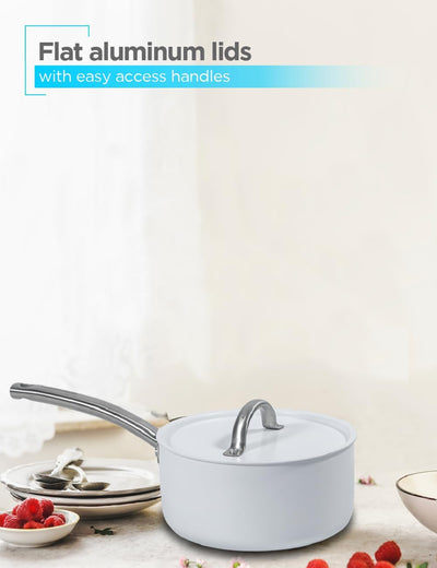 BLACK+DECKER 9-Piece Ceramic White Aluminum Cookware Set, Pots and Pans Set with Ceramic Non-Stick Coating