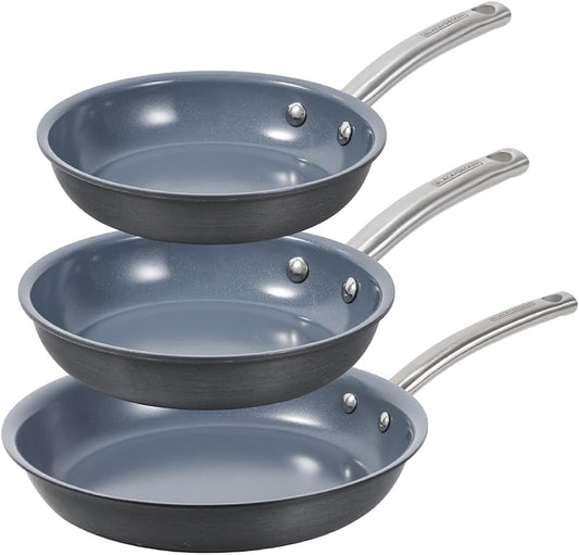 BLACK+DECKER 3-Piece Ceramic Hard Anodized Aluminum Skillet Set, Frying Pan Set with Ceramic Non-Stick Coating