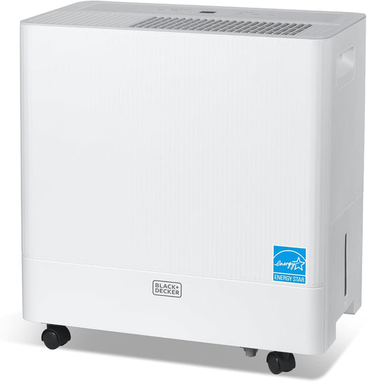 BLACK+DECKER 50-Pint Portable Dehumidifier, Dehumidifier for Home up to 4500 Sq. Ft. Coverage, ENERGY STAR Certified, For Basement and Large Spaces, BD50MWSA, White