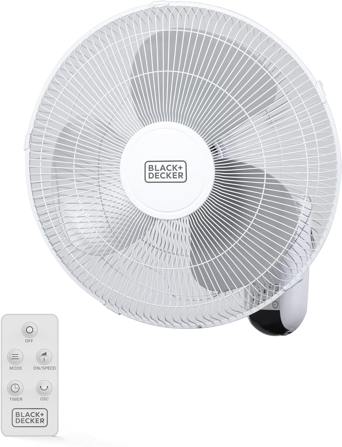 BLACK+DECKER 16" Wall Fan with Remote Control, Oscillating Fan with 3 Speed Settings and Shut Off Fan Timer, Wall Mount Fan with Adjustable Tilt Angle, White