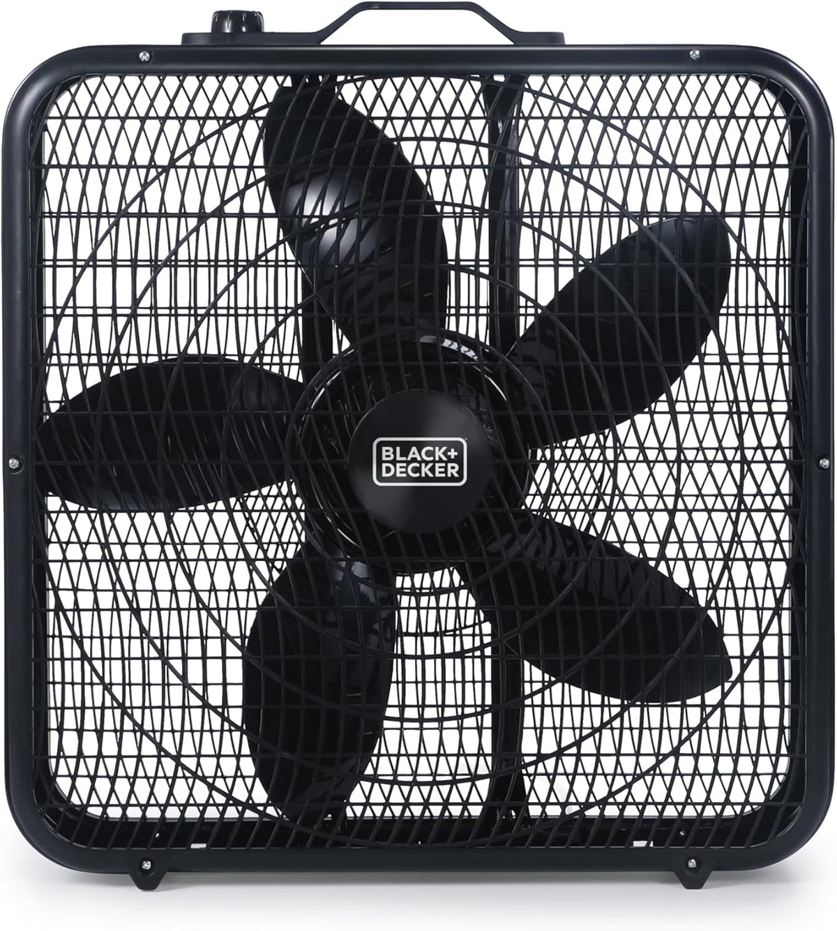 BLACK+DECKER Box Fan with 3 Speed Settings, 20” Box Fan with Carrying Handle, Rotary Knob and Recessed Cord Storage, Portable Fan and Cooling Fan for Home, Office, Garage, Basement & More
