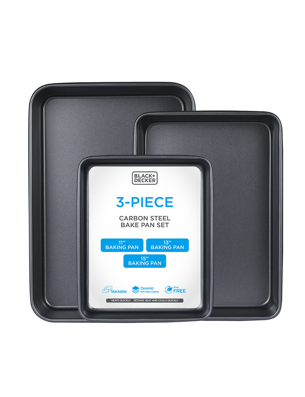 BLACK+DECKER 3-Piece Carbon Steel Baking Pans Set, Non-Stick, BDBP300