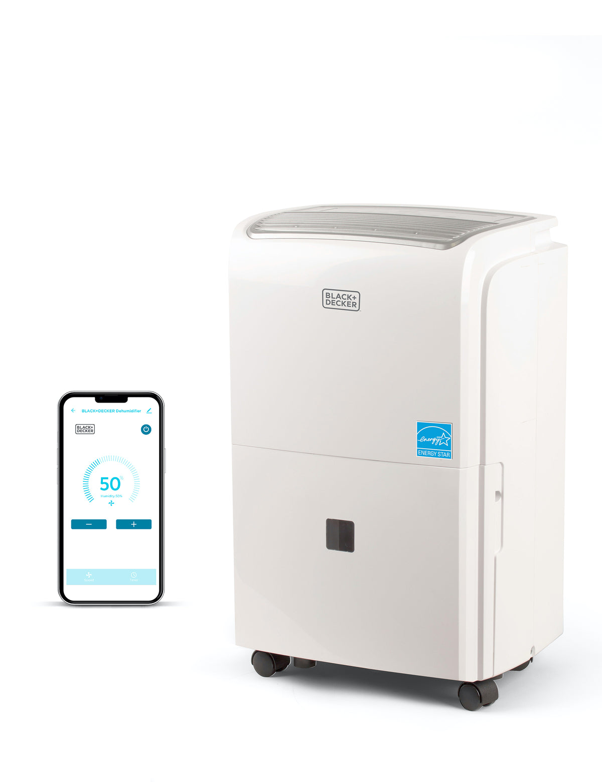 BLACK+DECKER 50 Pint Portable Dehumidifier with Built-in Pump and Drain Hose, Dehumidifier with Wifi, Smart Dehumidifier with Pump with Water Level Indicator and Adjustable Humidistat