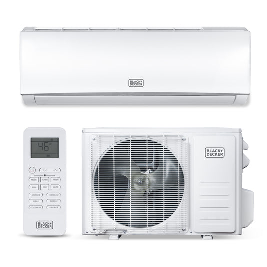BLACK+DECKER 11,500 BTU Smart Mini Split Air Conditioner with Heat, Inverter Compressor, Wi-Fi, Voice Control, 17 SEER2, 4-in-1 AC Unit, App Available, Remote, 115V, BSA1115TC, White