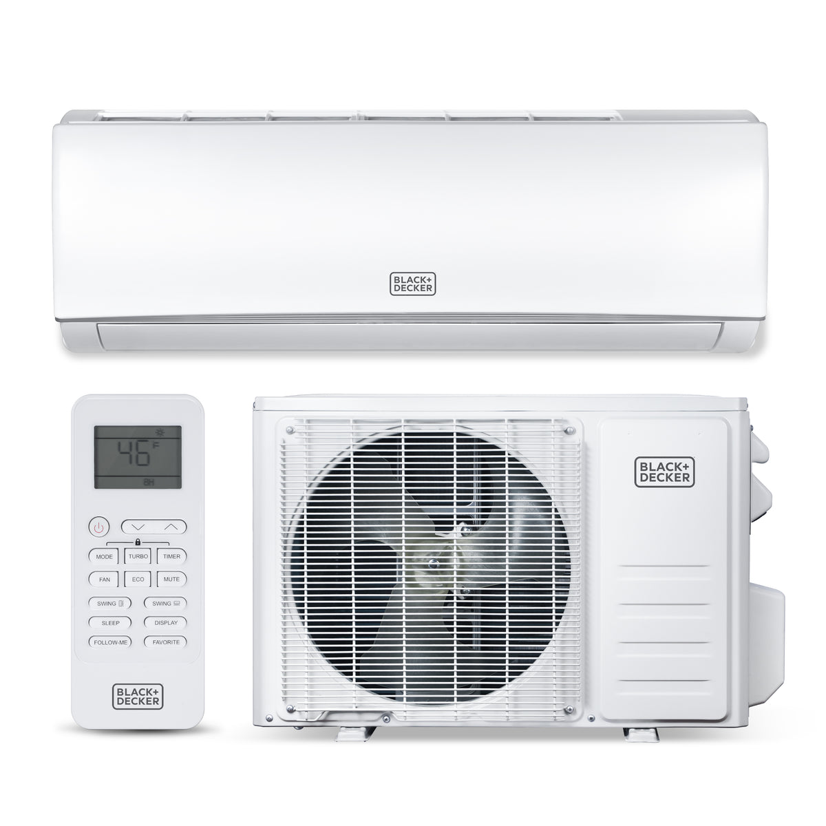 BLACK+DECKER 11,500 BTU Smart Mini Split Air Conditioner with Heat, Inverter Compressor, Wi-Fi, Voice Control, 17 SEER2, 4-in-1 AC Unit, App Available, Remote, 230V, BSA1120TC, White