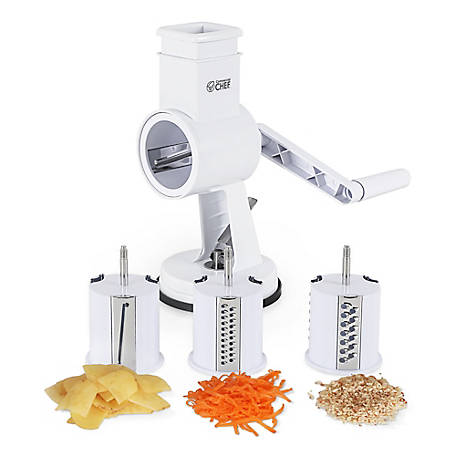 Commercial Chef Drum Grater + 3 Piece Blade Set Manual Shredder Cheese Grater Vegetable Nut Grinder