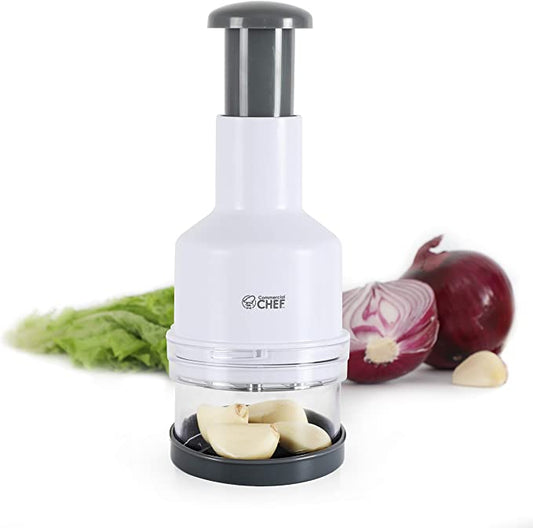 Commercial Chef Food Chopper Handheld With Stainless Steel Sharp Cutter Blades - Mincer, Dicer, Slices, Onions Vegetables, Garlic, Herbs, Veggies, Salad, Fruits, Nuts, More!