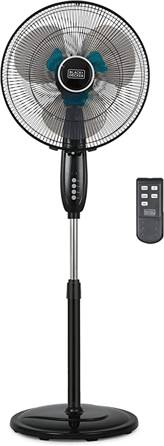 BLACK+DECKER 16" Oscillating Dual-Blade Stand Fan with Remote, Adjustable Height, Black