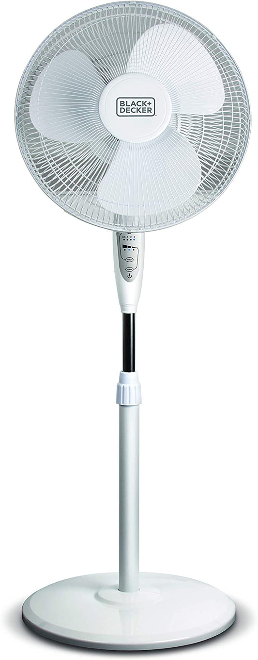 BLACK+DECKER 16" Stand Fan with Remote, White