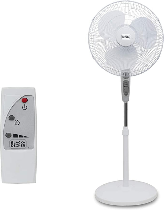 BLACK+DECKER 18" Stand Fan with Remote, White
