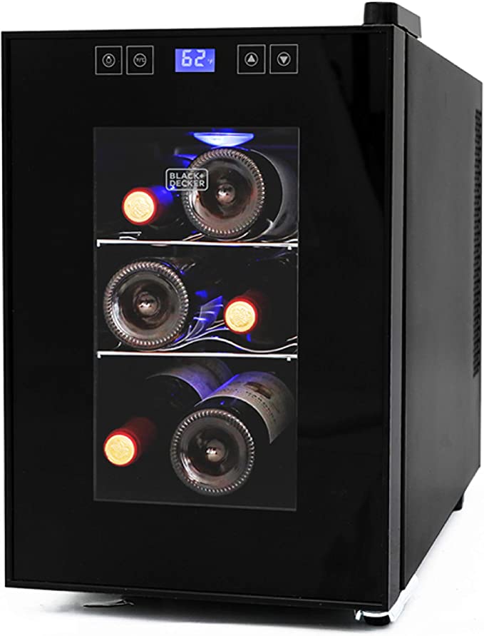 BLACK+DECKER 6 Bottle Thermoelectric Wine Fridge with Triple Pane Clear Glass Door
