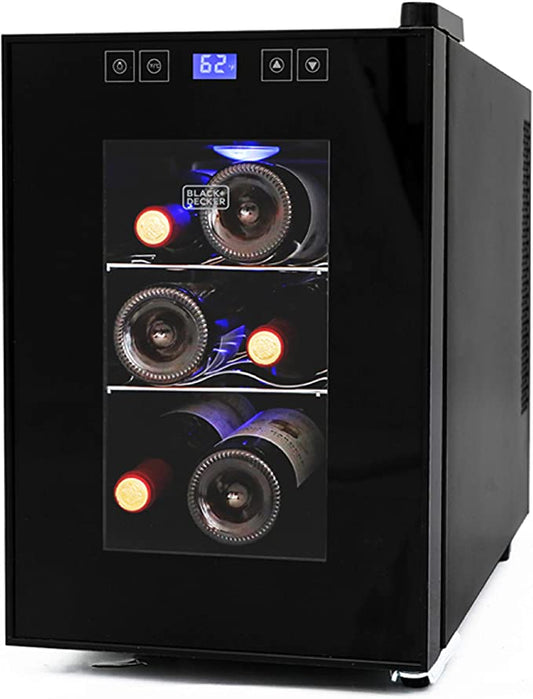 BLACK+DECKER 6 Bottle Thermoelectric Wine Fridge with Triple Pane Clear Glass Door