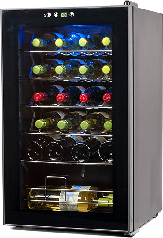 BLACK+DECKER 24 Bottle Freestanding Wine Fridge with Compressor Cooling and Blue Light LED Display