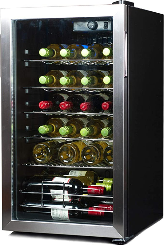 BLACK+DECKER 26 Bottle Freestanding Wine Fridge with Compressor Cooling and Blue Light LED Display