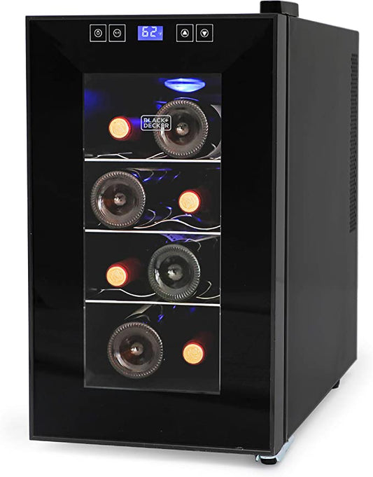 BLACK+DECKER 8 Bottle Thermoelectric Wine Fridge with Triple Pane Clear Glass Door
