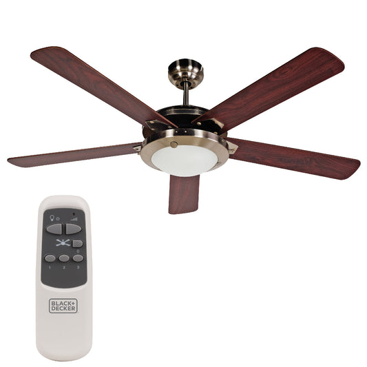 BLACK+DECKER  Ceiling Fan 52 in. with Pull Chain for 250 Sq. Ft., Brown