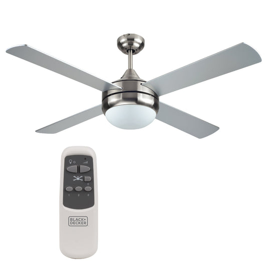 BLACK+DECKER Ceiling Fan 52 in. with 4 Reversible Blades and Remote Control, Silver