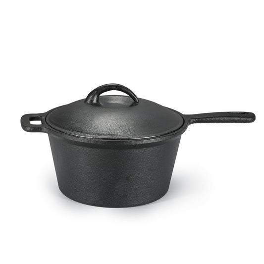COMMERCIAL CHEF Pre-Seasoned Cast Iron 2.0 Qt Saucepan with Lid, Black