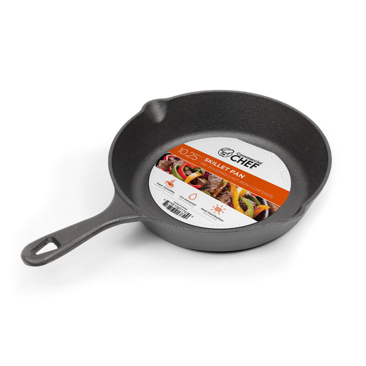 COMMERCIAL CHEF 10.25 Inch Preseasoned Cast Iron Skillet, Cast Iron Pan with Dual Pour Spouts